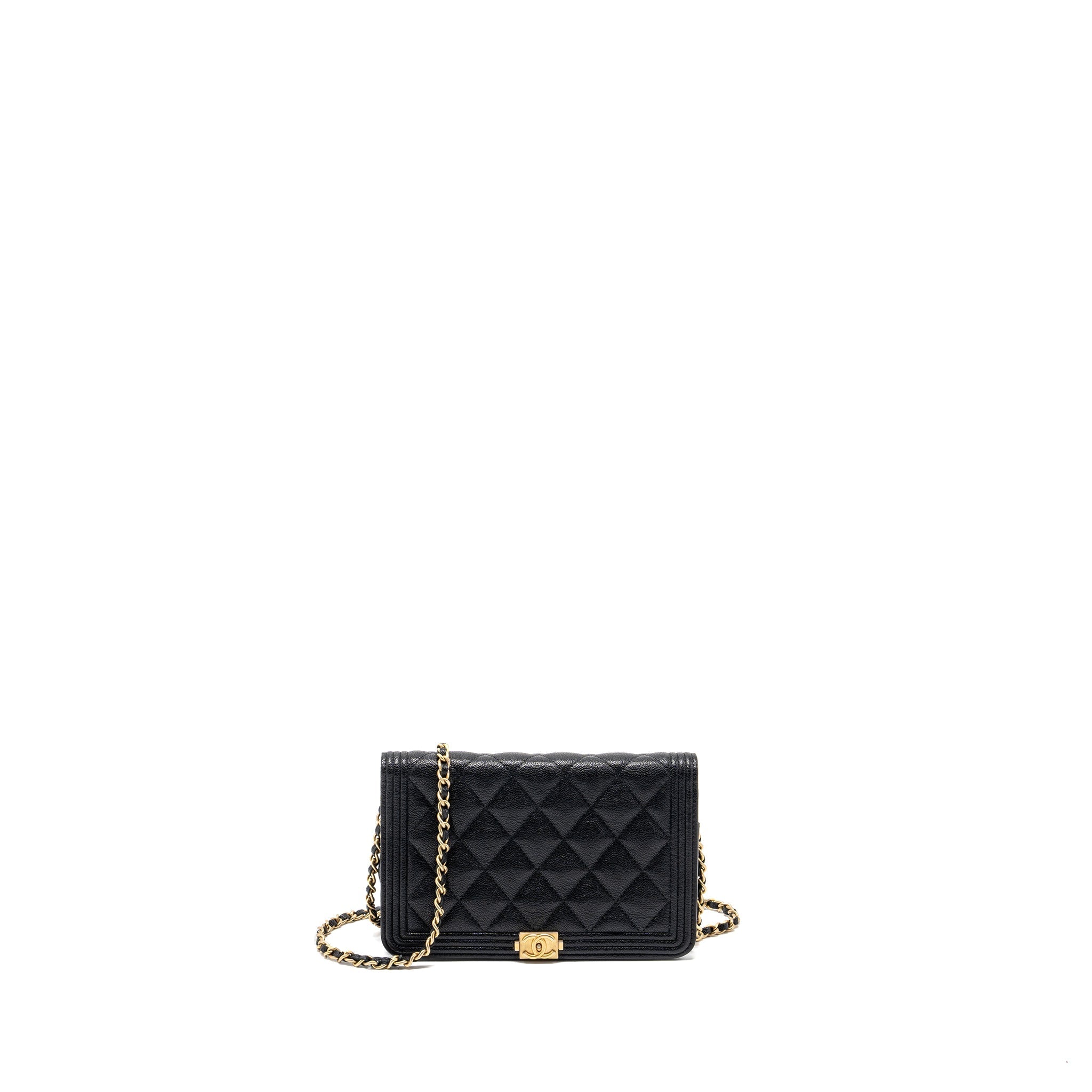 CHANEL BOY WALLET ON CHAIN CAVIAR BLACK GHW