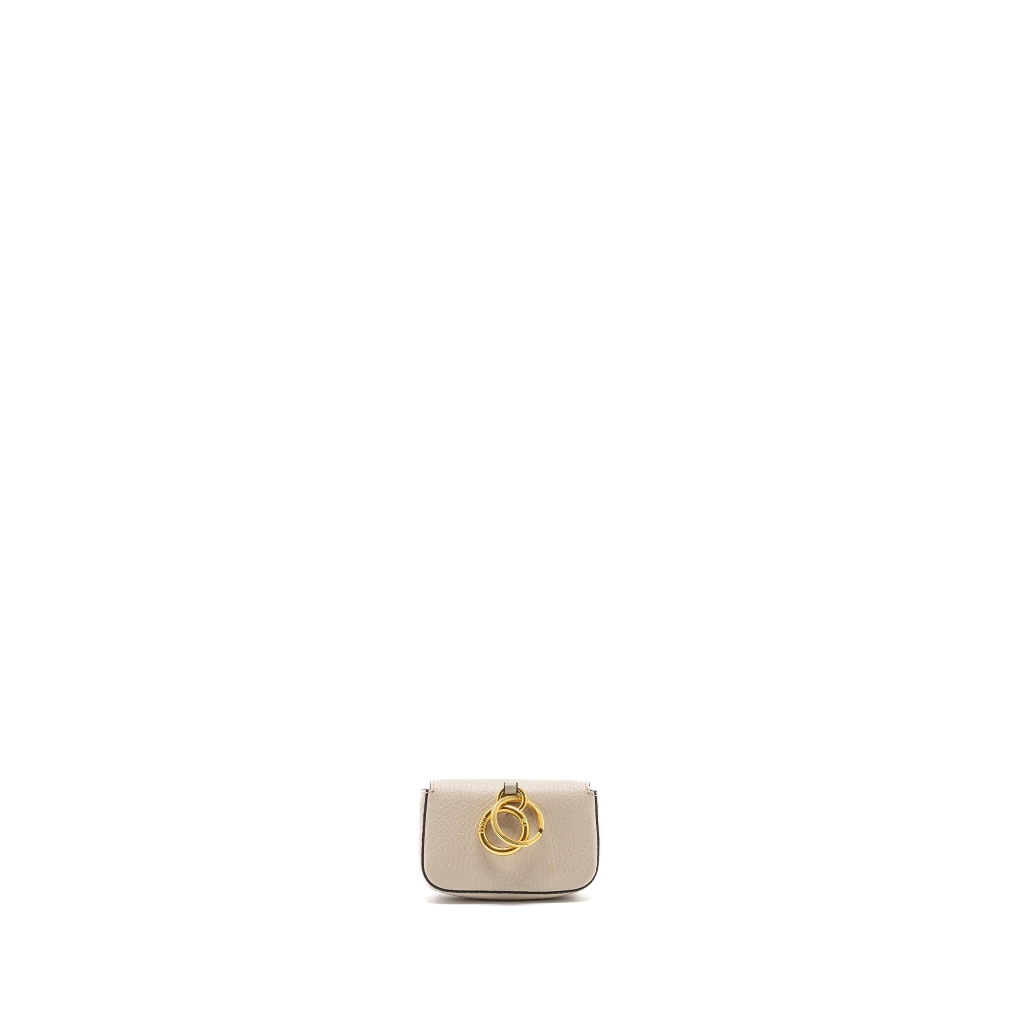FENDI MINI BAGUETTE KEYRING CHARM CALFSKIN BEIGE GHW