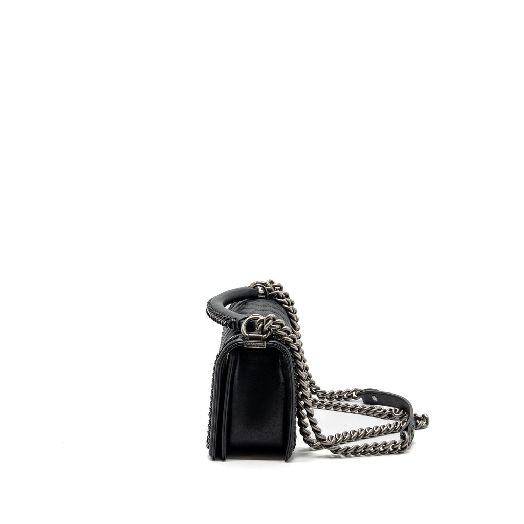 CHANEL TOP HANDLE MEDIUM BOY BAG LIMITED EDITION CALFSKIN BLACK RUTHENIUM HARDWARE