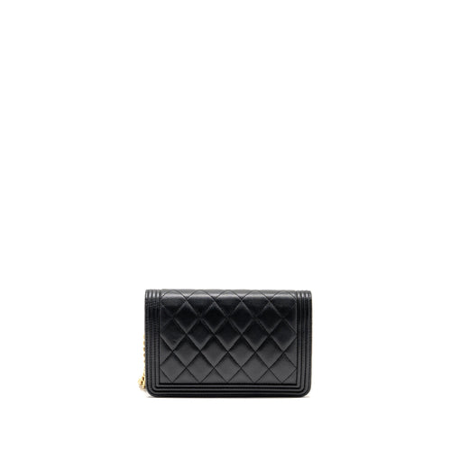 CHANEL BOY WALLET ON CHAIN CAVIAR BLACK GHW (MICROCHIP)