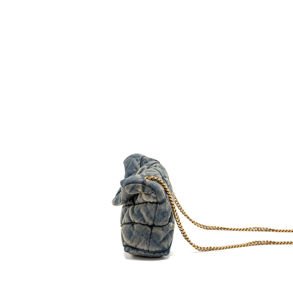 SAINT LAURENT/YSL TOY LOULOU PUFFER SHOULDER BAG DENIM INDIGO BLUE/CINNAMON GHW