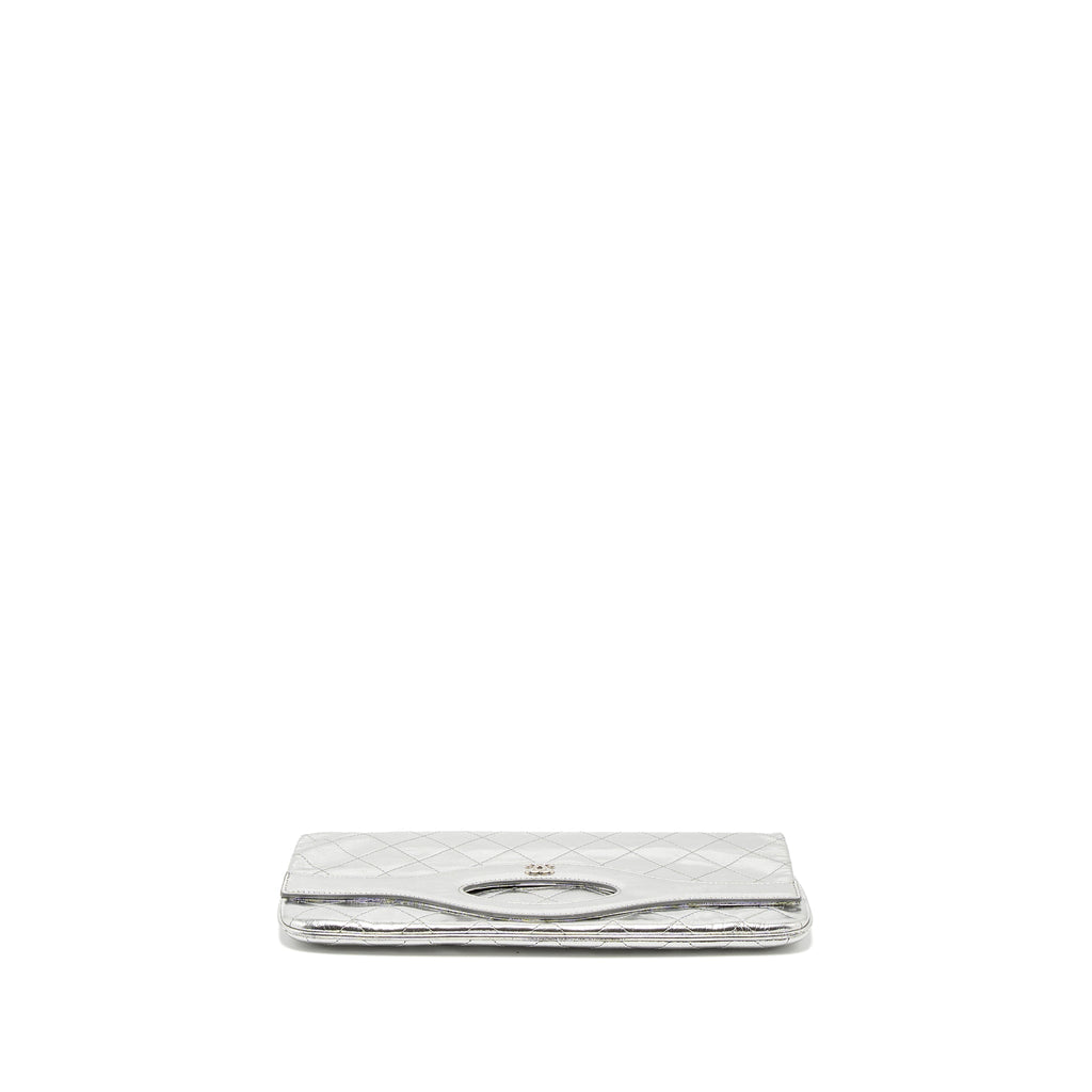 CHANEL 31 CLUTCH BAG GOATSKIN METALLIC SILVER SHW
