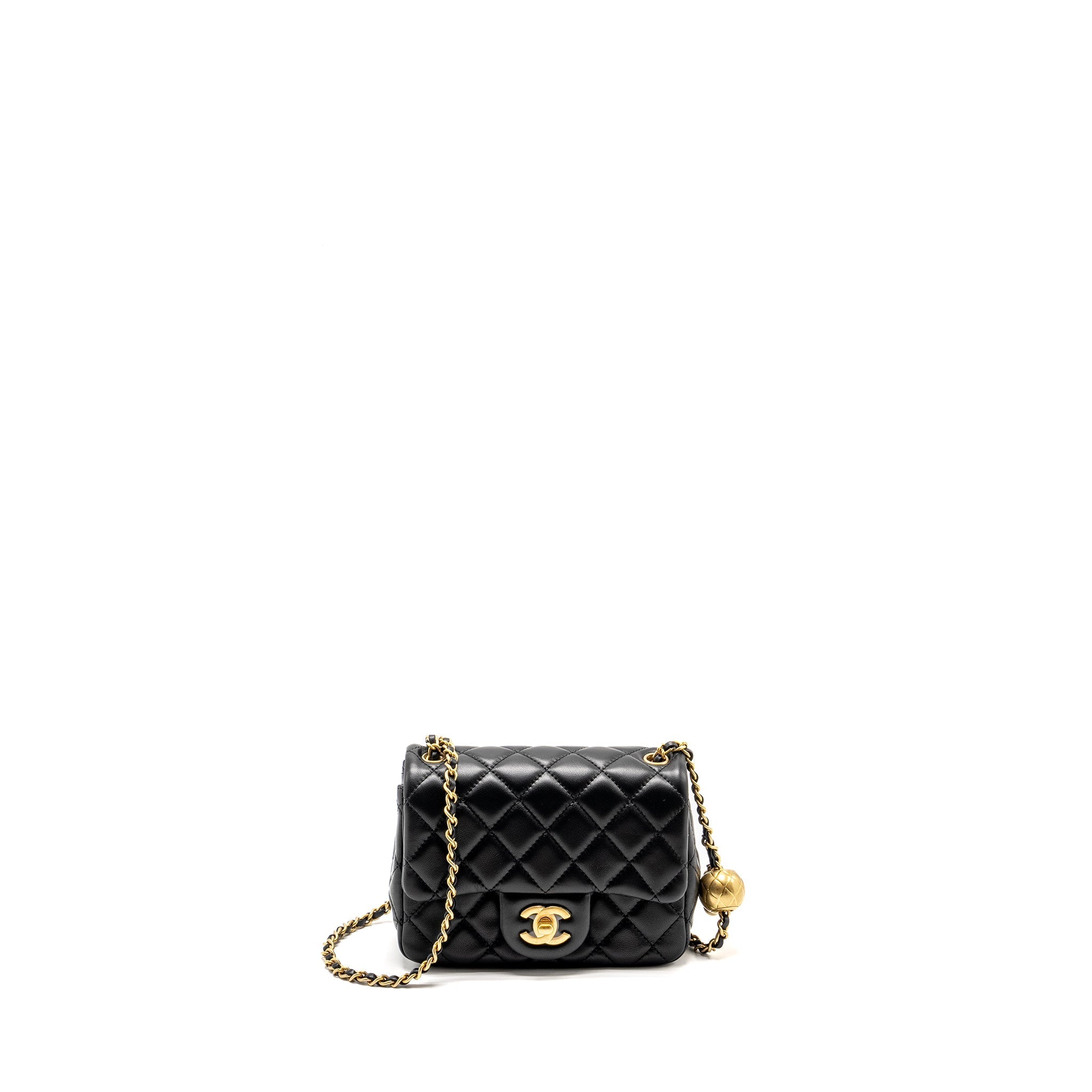 CHANEL PEARL CRUSH MINI SQUARE  FLAP BAG LAMBSKIN BLACK GHW (MICROCHIP)