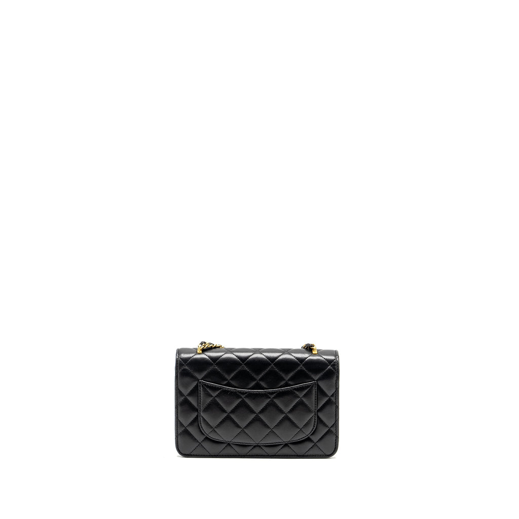 CHANEL 23A LION CHARMS WALLET ON CHAIN LAMBSKIN BLACK GHW (MICROCHIP)