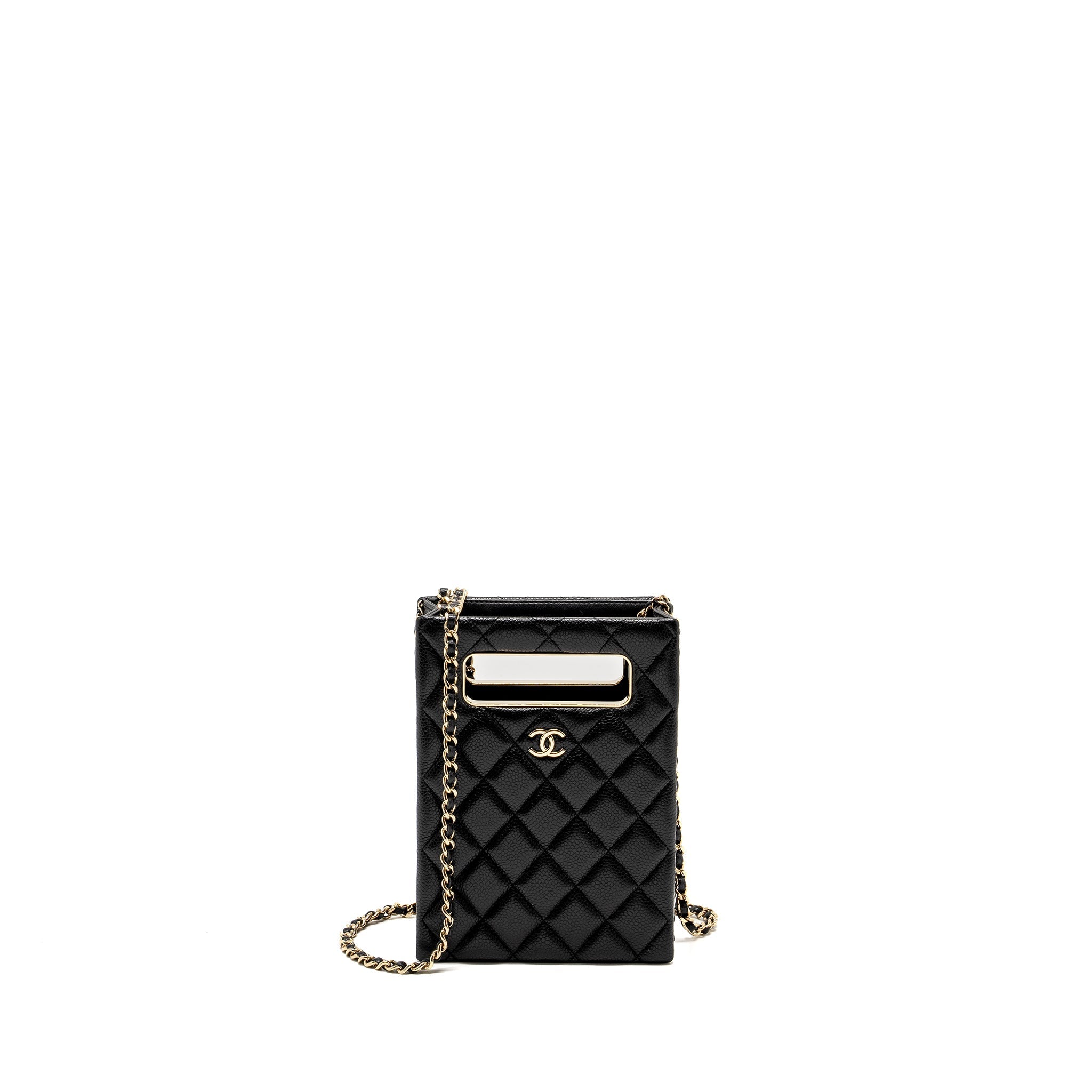 CHANEL QUILTED EVENING BOX BAG CAVIAR BLACK LGHW (MICROCHIP)