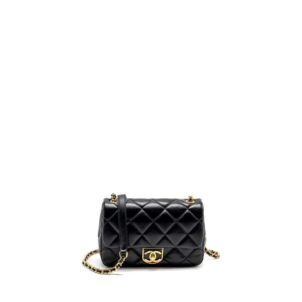 CHANEL 22B MINI FLAPBAG LAMBSKIN BLACK GHW (MICROCHIP)