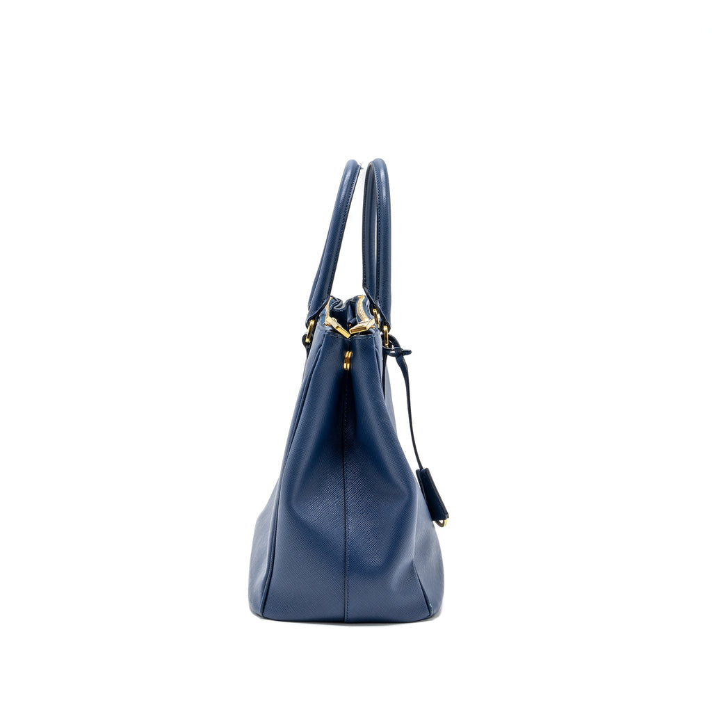 PRADA DOUBLE ZIP TOTE BAG SAFFIANO CALFSKIN BLUE GHW