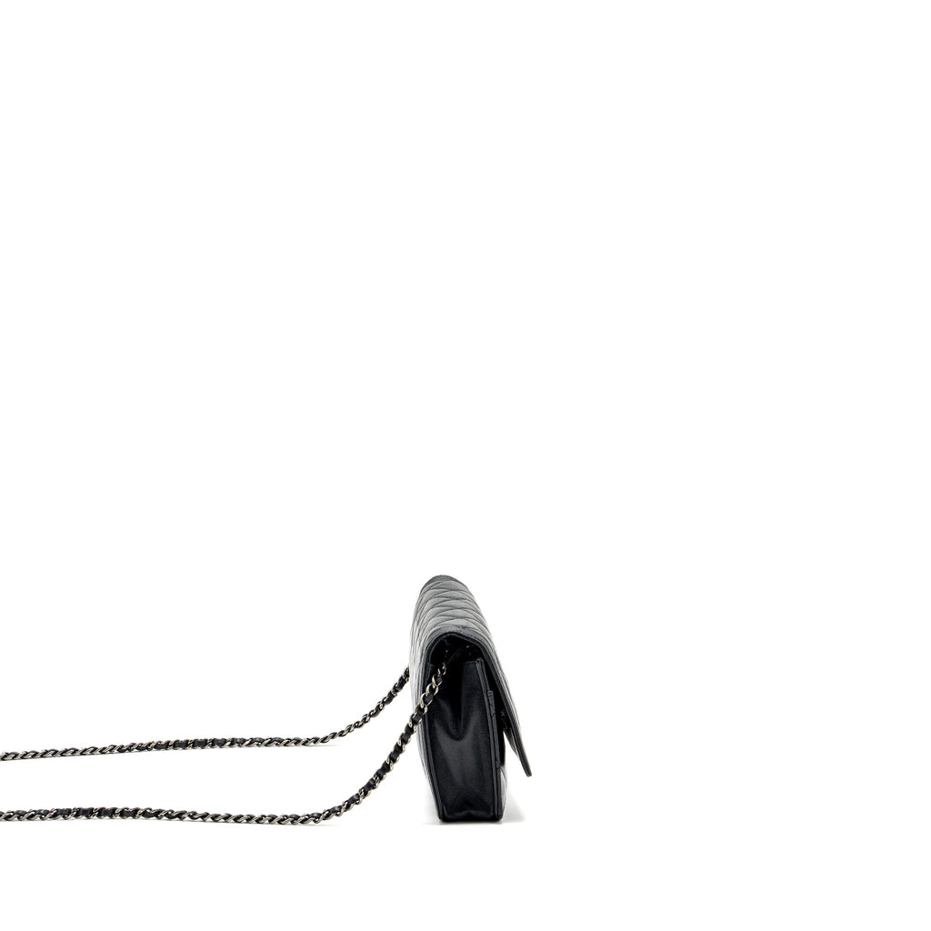 CHANEL BOY WALLET ON CHAIN LAMBSKIN BLACK RUTHENIUM HARDWARE