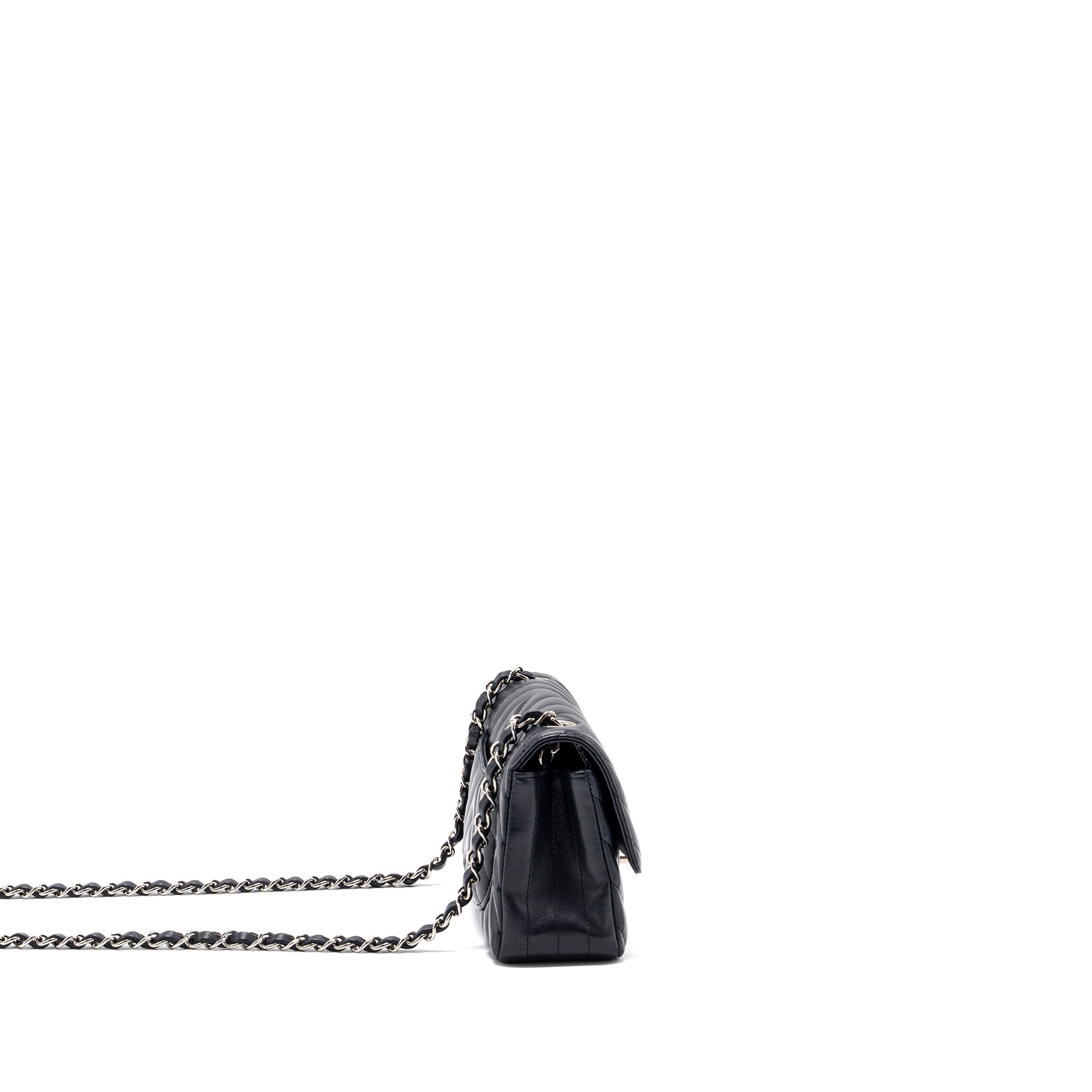 CHANEL MINI RECTANGULAR FLAP BAG CHEVRON LAMBSKIN NAVY SHW