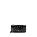CHANEL EAST WEST FLAP SHOULDER BAG PATENT LEATHER BLACK SHW
