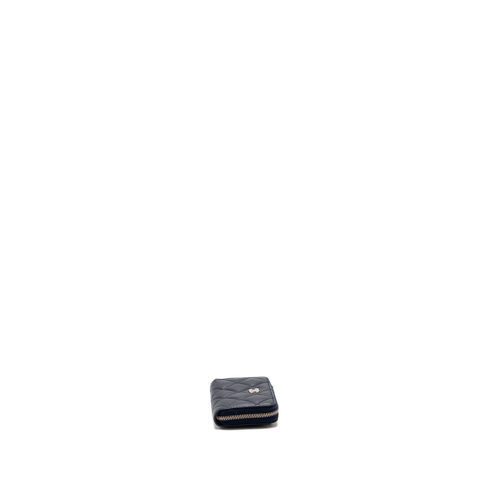 CHANEL QUILTED ZIP CARD HOLDER CAVIAR NAVY SHW (MICROCHIP)