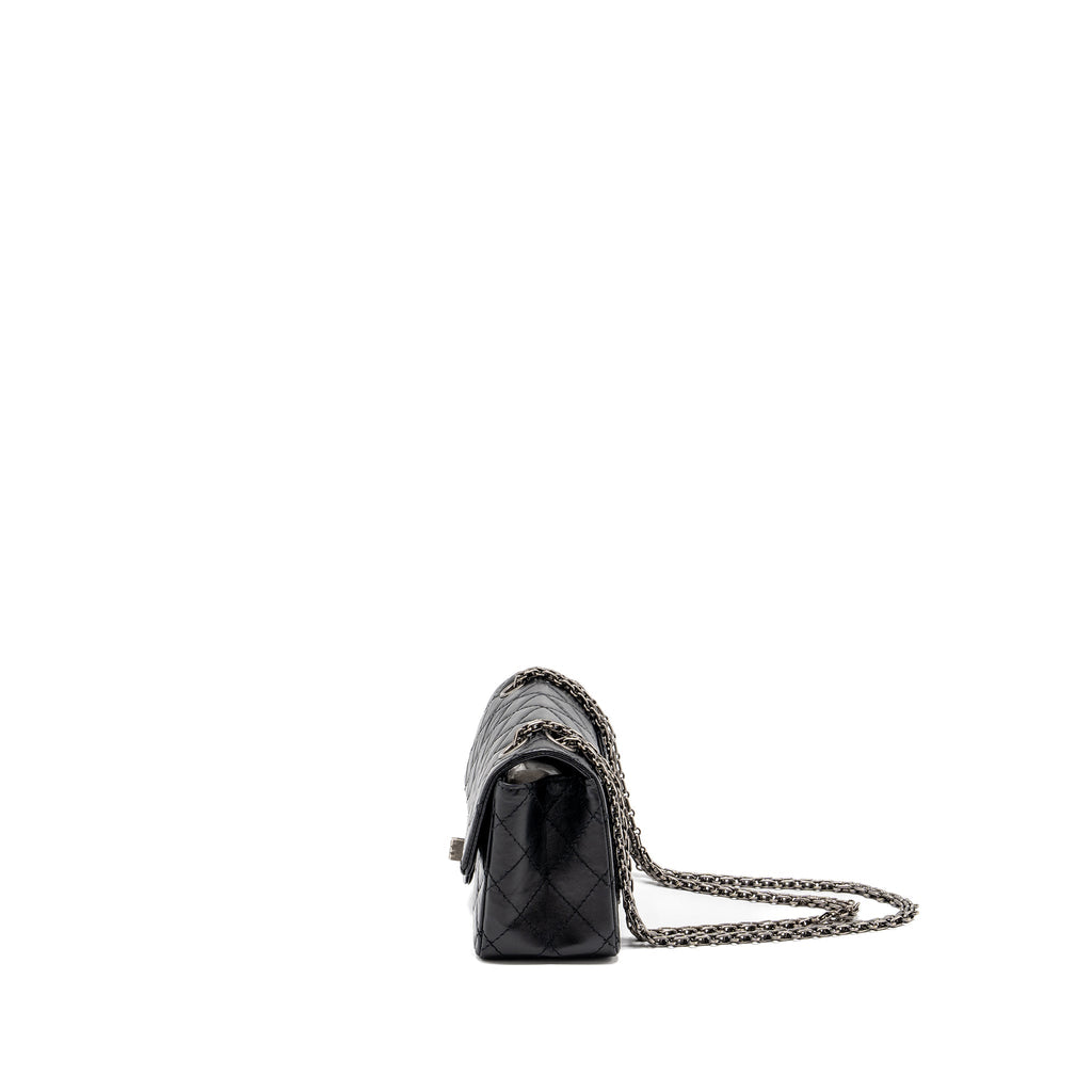 CHANEL MINI 2.55 REISSUE FLAP BAG AGED CALFSKIN BLACK RUTHENIUM HARDWARE