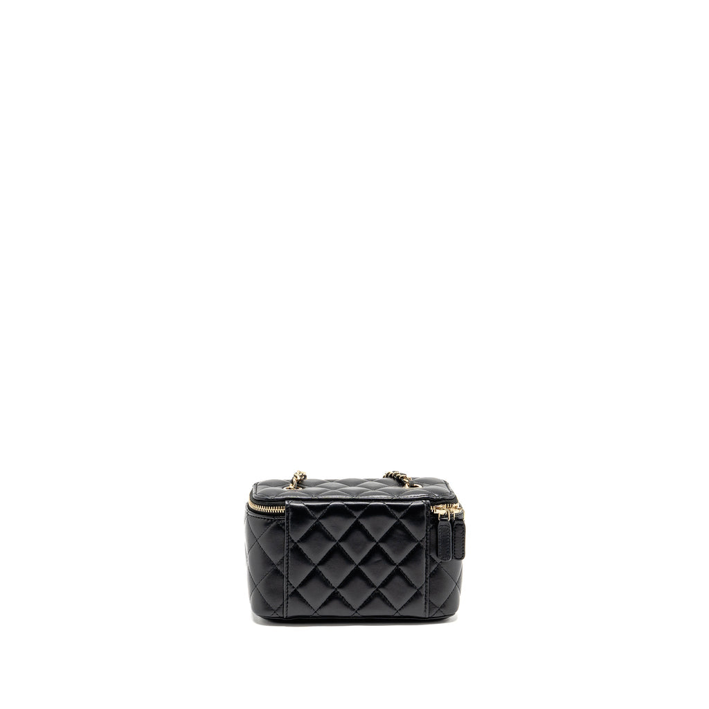 CHANEL LONG VANITY CASE WITH CHAIN LAMBSKIN BLACK LGHW