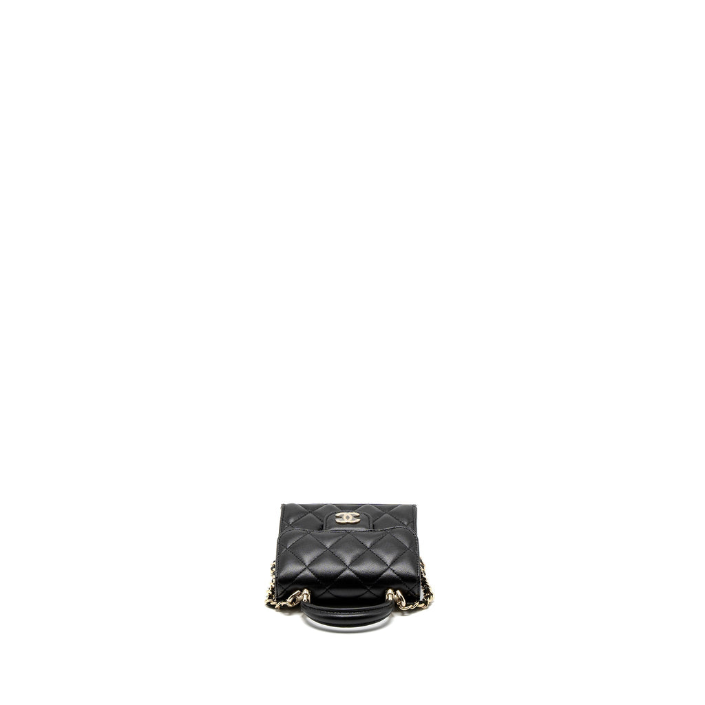 CHANEL TOP HANDLE MINI FLAP BAG LAMBSKIN BLACK LGHW (MICROCHIP)