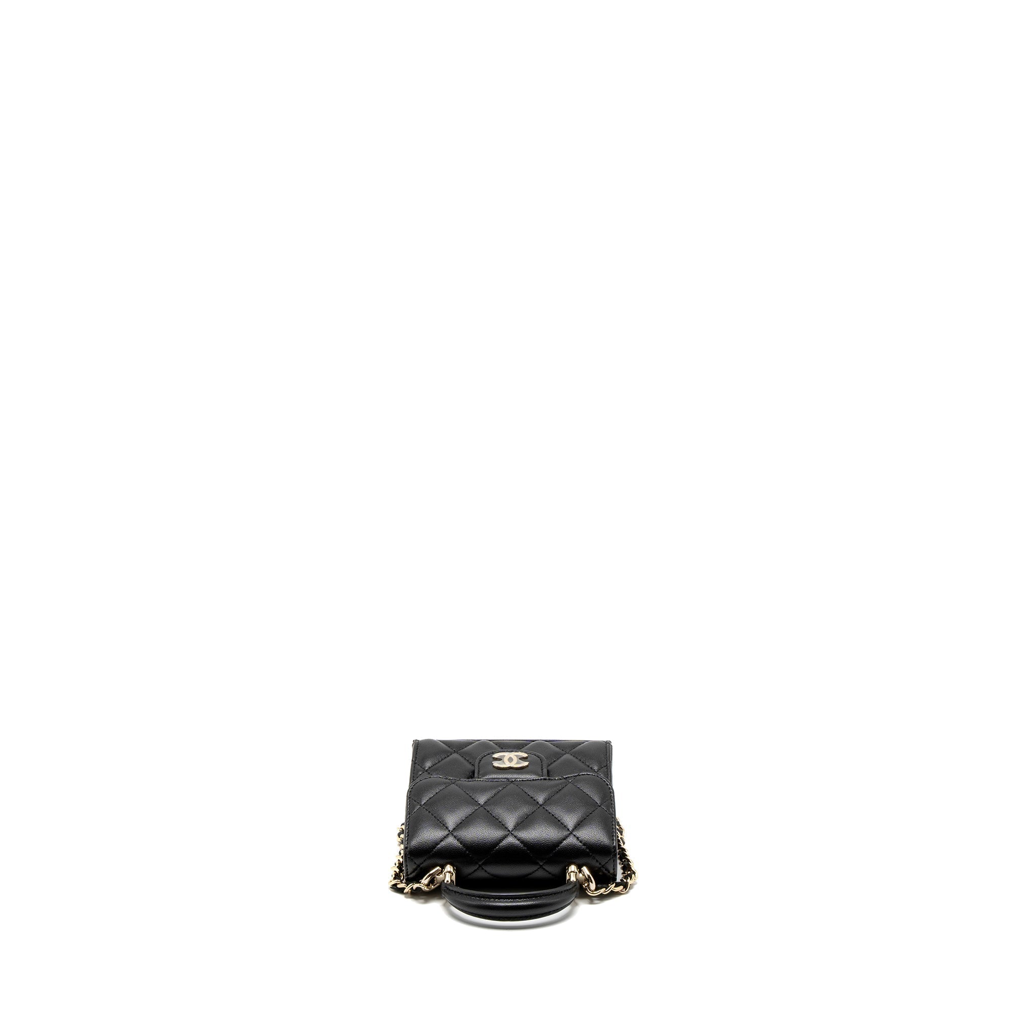CHANEL TOP HANDLE MINI FLAP BAG LAMBSKIN BLACK LGHW (MICROCHIP)