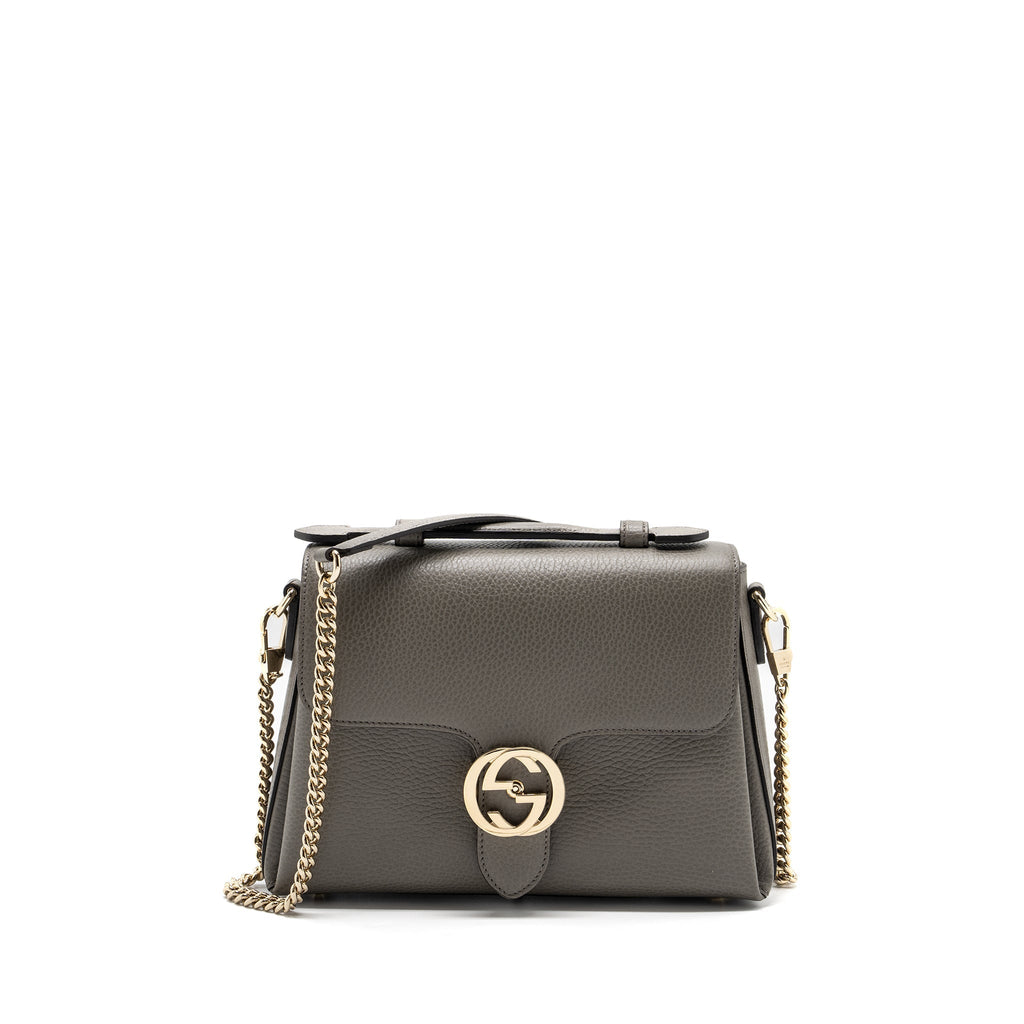 GUCCI TOP HANDLE MESSANGER BAG CALFSKIN GREY LGHW