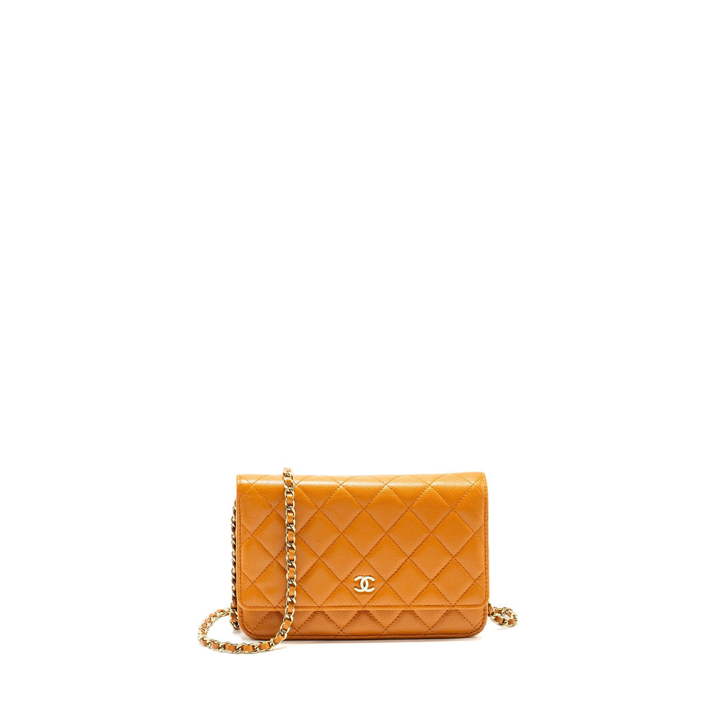 CHANEL CLASSIC WALLET ON CHAIN CAVIAR LIGHT BROWN LGHW (MICROCHIP)