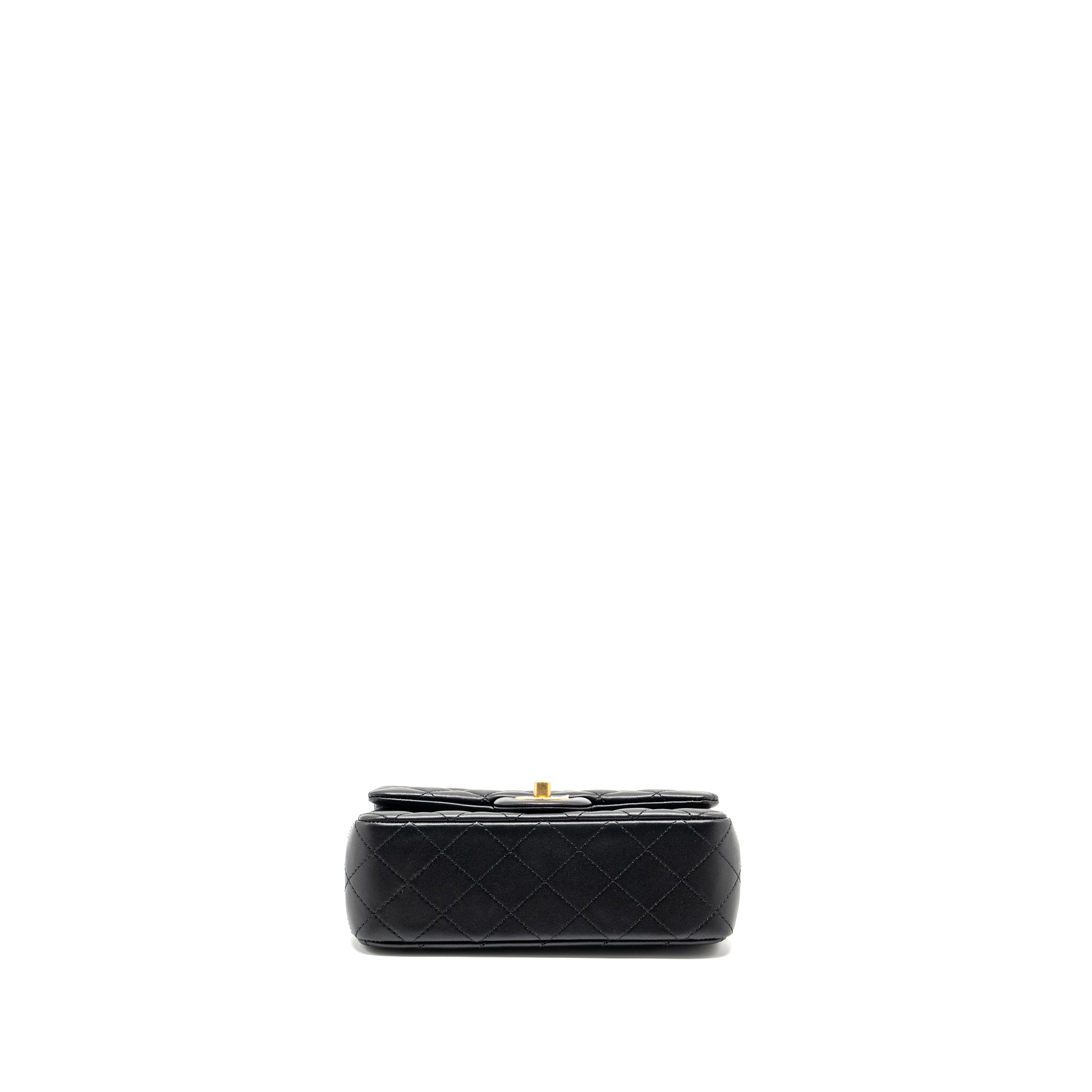 CHANEL PEARL CRUSH MINI RECTANGULAR FLAP BAG LAMBSKIN BLACK GHW (MICROCHIP)