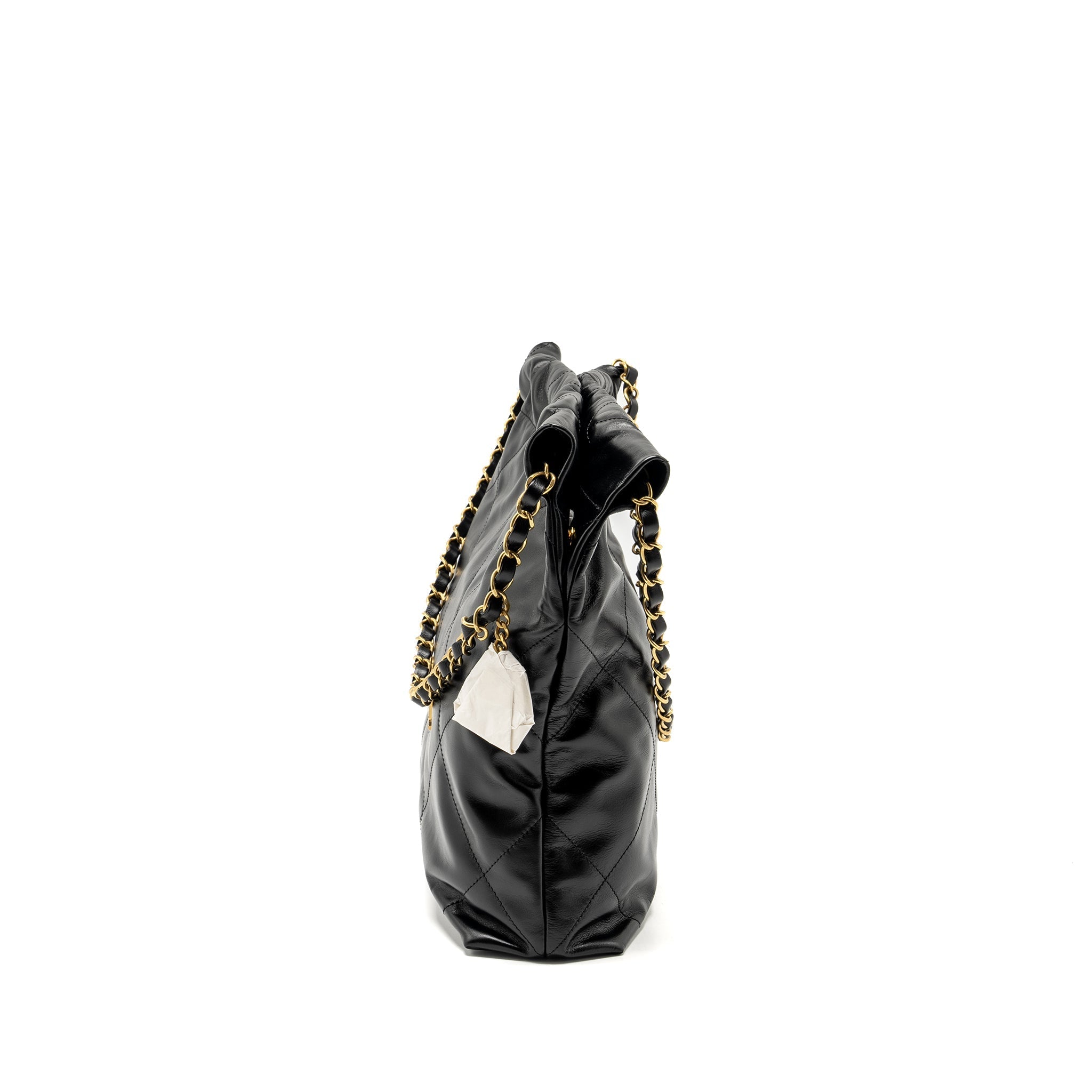 CHANEL SMALL 22 BAG SHINY CALFSKIN BLACK GHW (MICROCHIP)