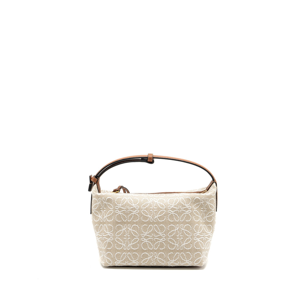 LOEWE SMALL CUBI BAG ANAGRAM JACQUARD CANVAS / CALFSKIN BEIGE / TAN GHW