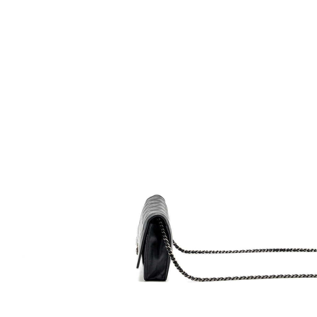 CHANEL BOY WALLET ON CHAIN LAMBSKIN BLACK RUTHENIUM HARDWARE