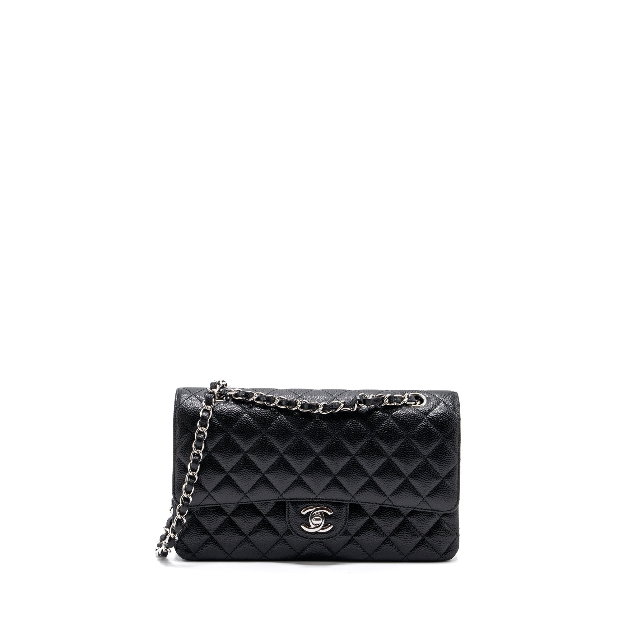 CHANEL MEDIUM CLASSIC DOUBLE FLAP BAG CAVIAR BLACK SHW (MICROCHIP)