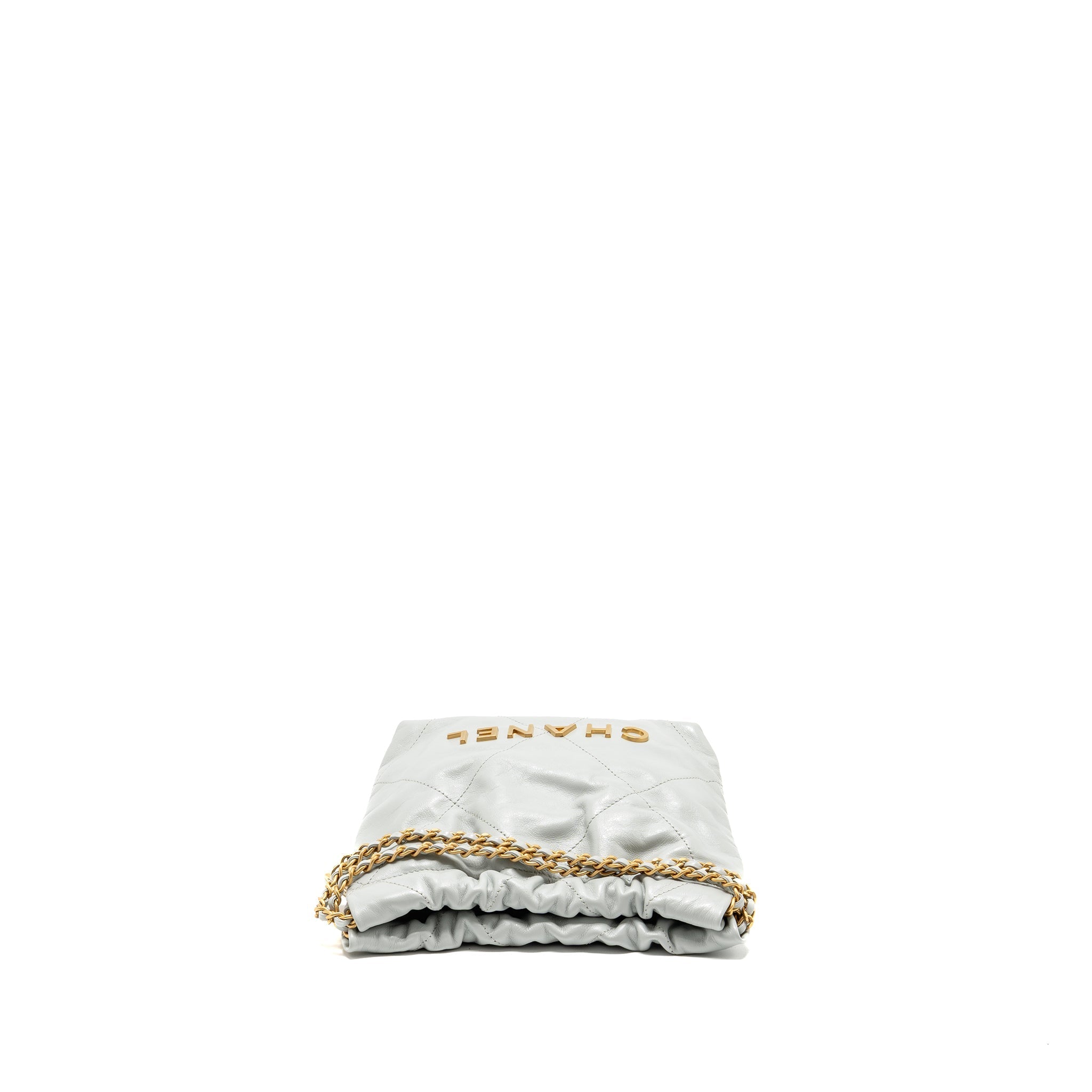 CHANEL MINI 22 BAG CALFSKIN LIGHT GREY GHW (MICROCHIP)