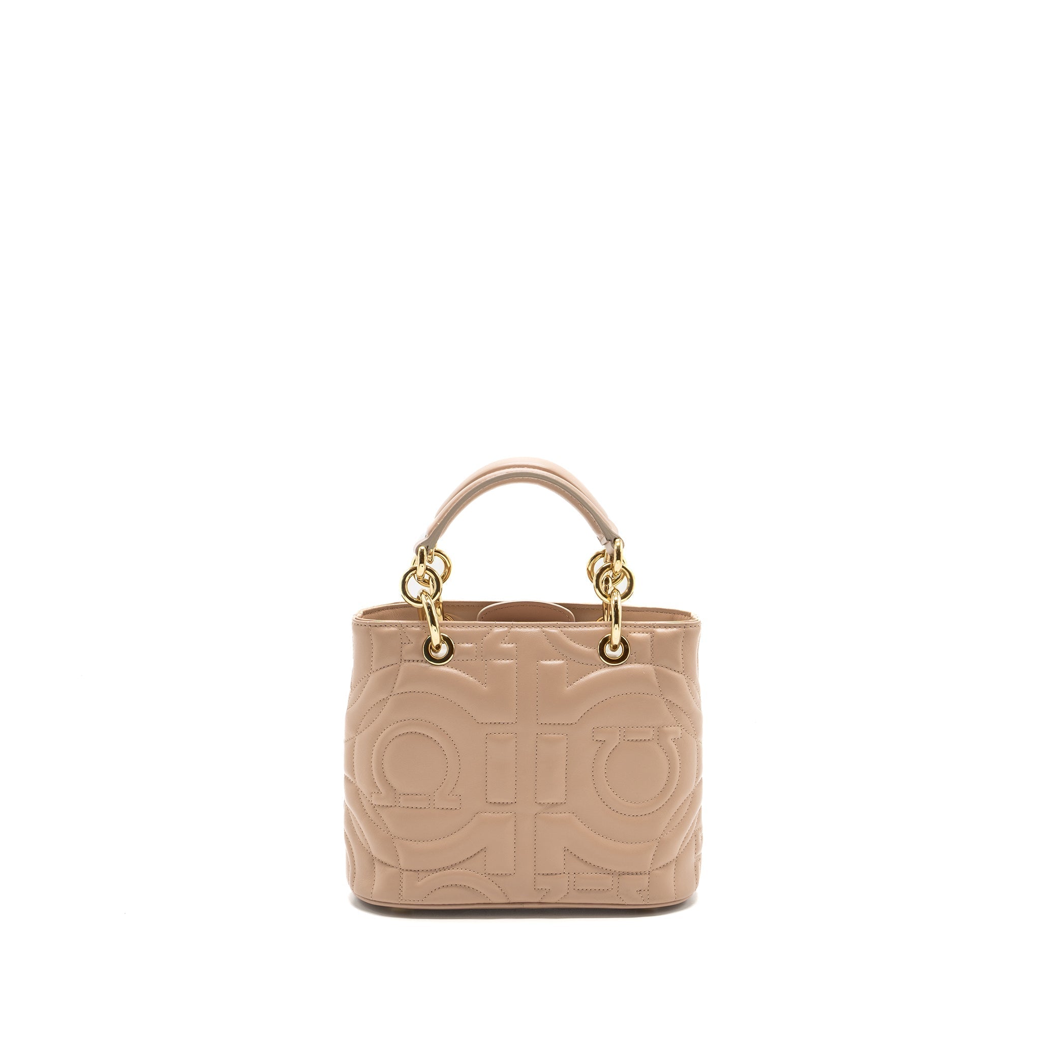 FERRAGAMO GANCINI QUILTED TOTE BAG CALFSKIN BEIGE LGHW