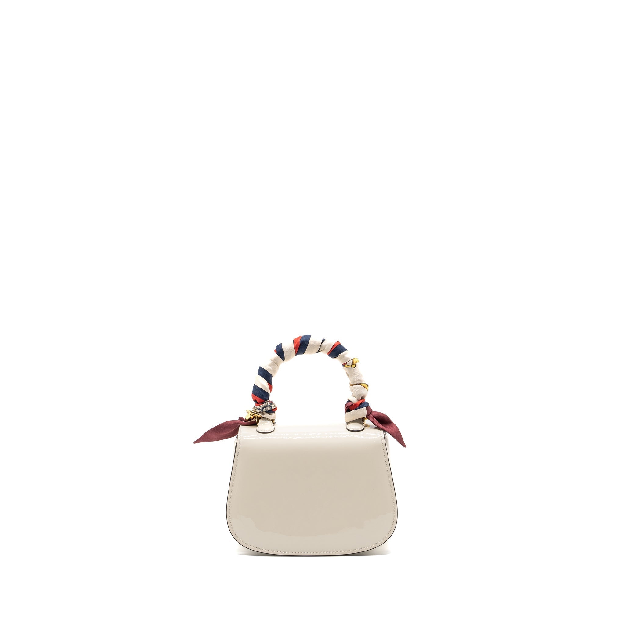 GUCCI BAMBOO 1947 MINI TOP HANDLE BAG PATENT LEATHER WHITE GHW