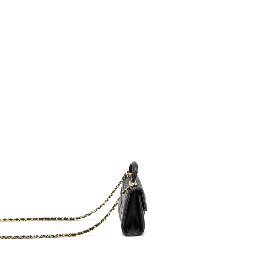 CHANEL TOP HANDLE MINI FLAP BAG LAMBSKIN BLACK LGHW (MICROCHIP)