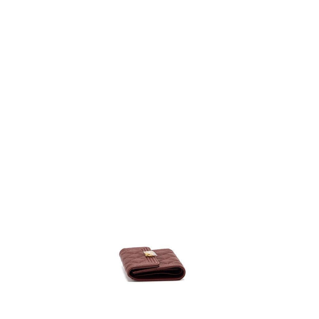 CHANEL BOY COMPACT WALLET CAVIAR DARK RED GHW