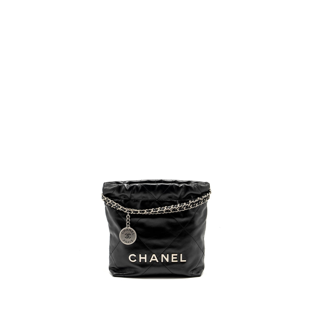 CHANEL MINI 22 BAG SHINY CALFSKIN BLACK SHW (MICROCHIP)