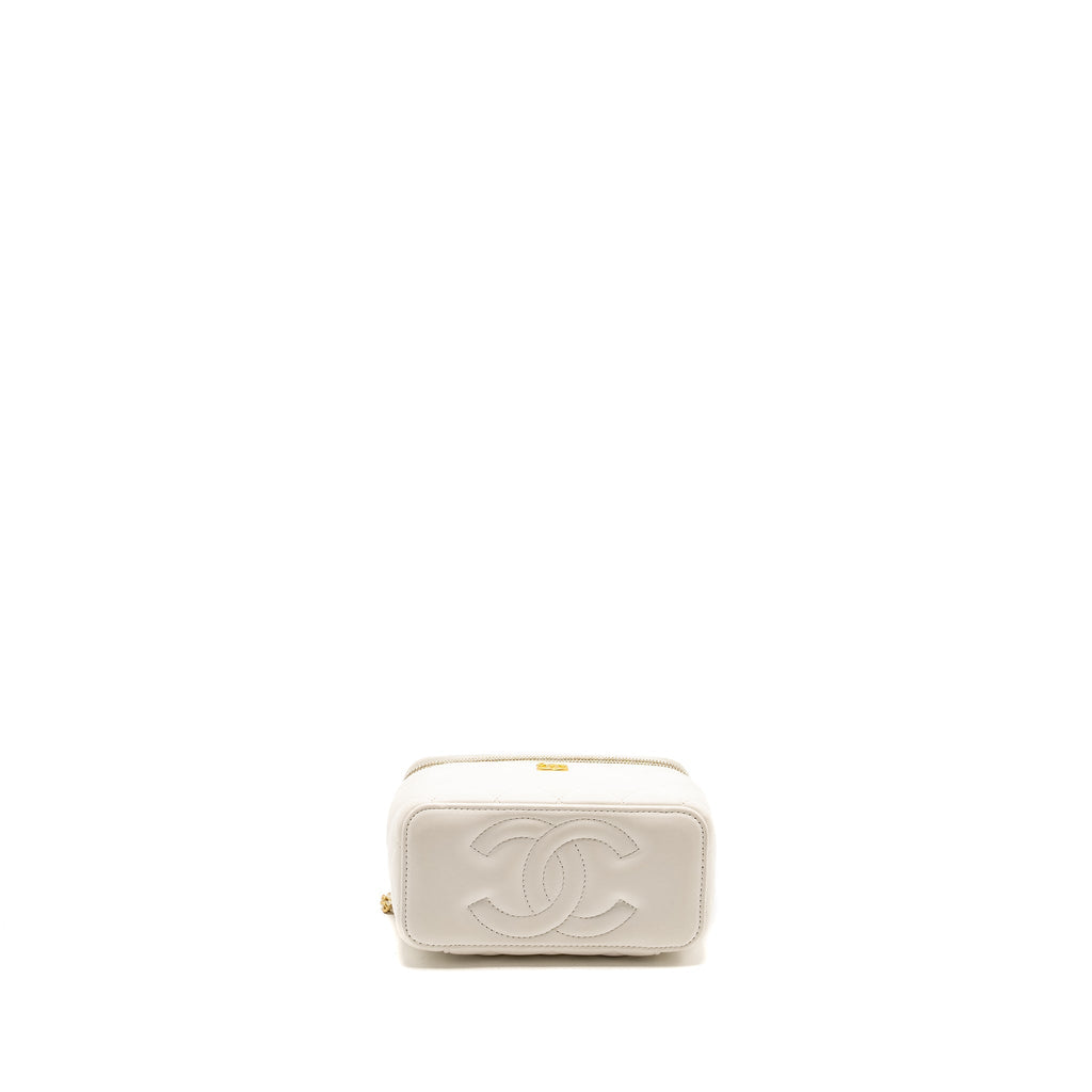 CHANEL PEARL CRUSH LONG VANITY CASE LAMBSKIN WHITE GHW (MICROCHIP)