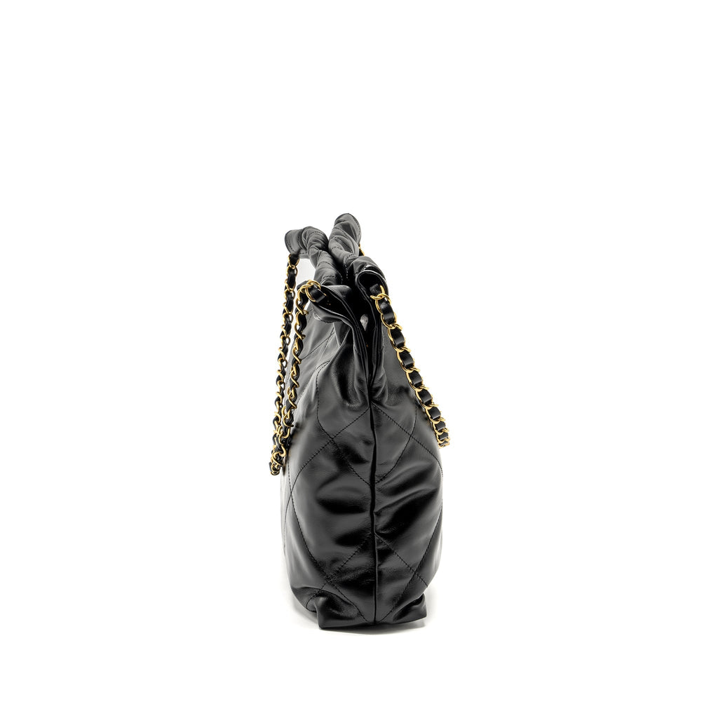 CHANEL SMALL 22 BAG SHINY CALFSKIN BLACK GHW (MICROCHIP)