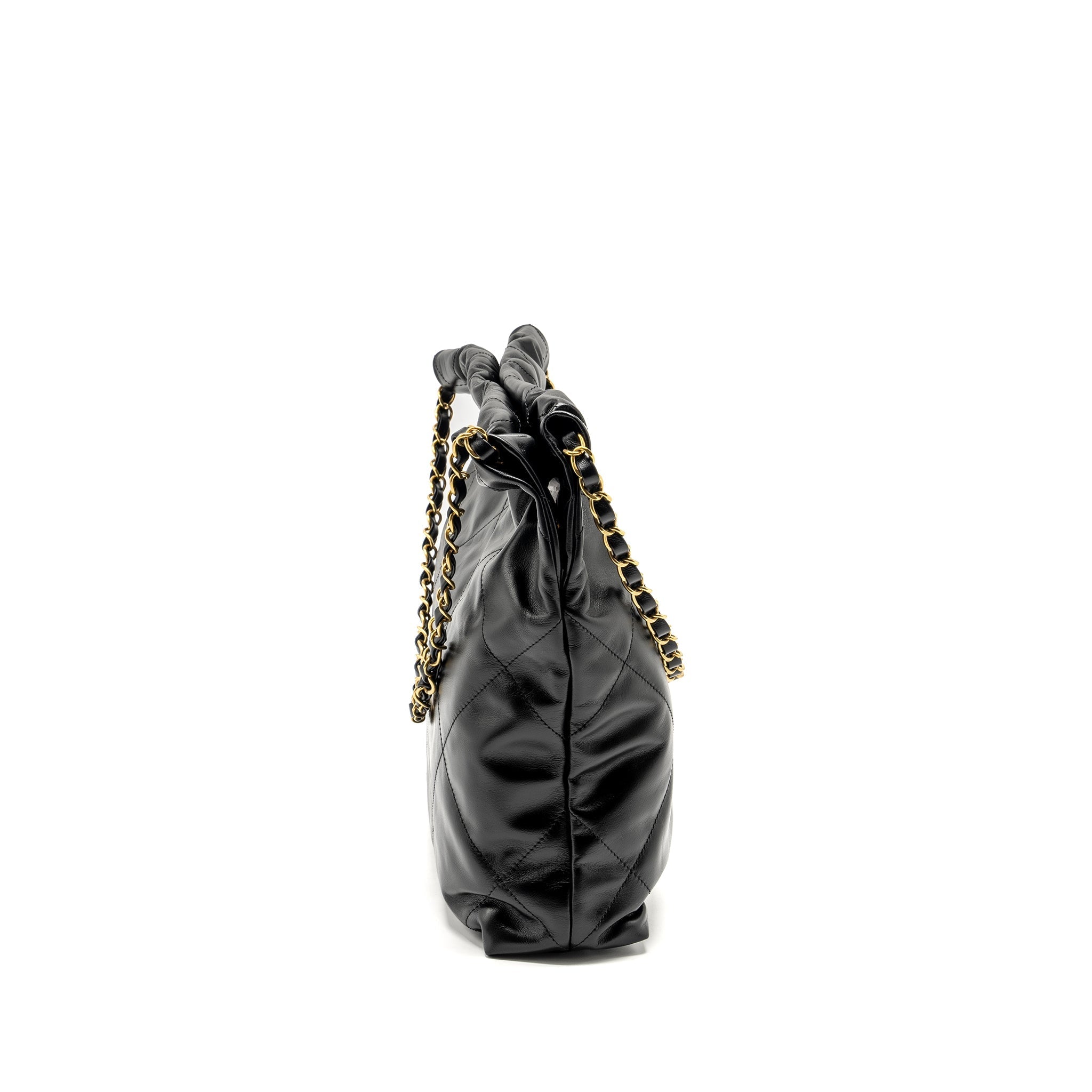 CHANEL SMALL 22 BAG SHINY CALFSKIN BLACK GHW (MICROCHIP)
