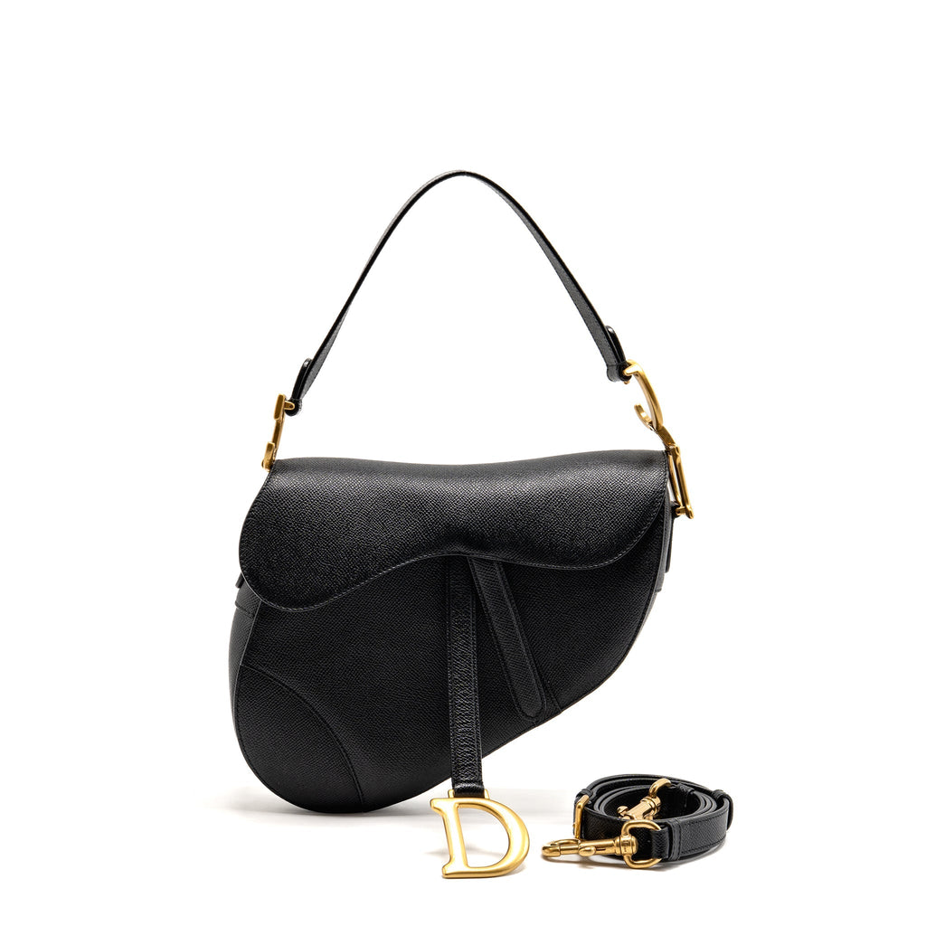 DIOR SADDLE BAG WITH STRAP GRAINED CALFSKIN BLACK GHW
