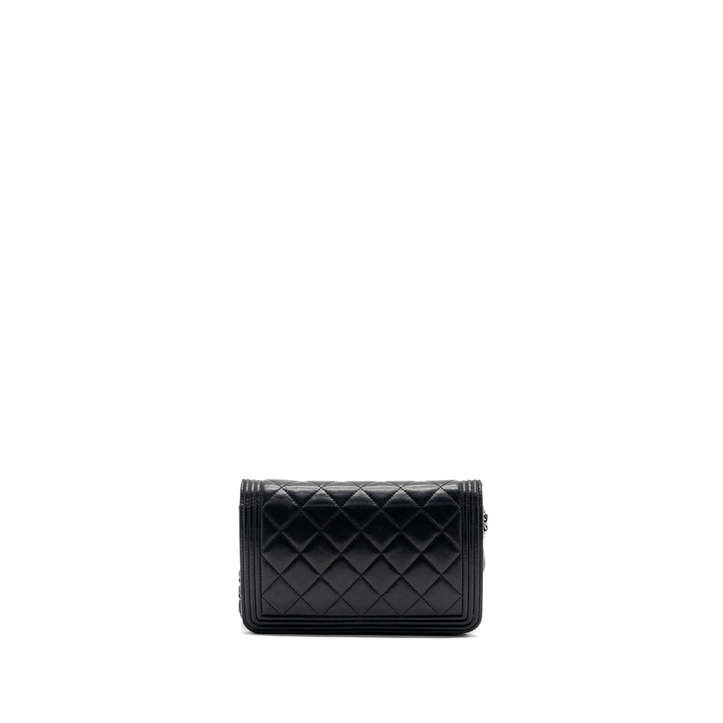 CHANEL BOY WALLET ON CHAIN LAMBSKIN BLACK RUTHENIUM HARDWARE
