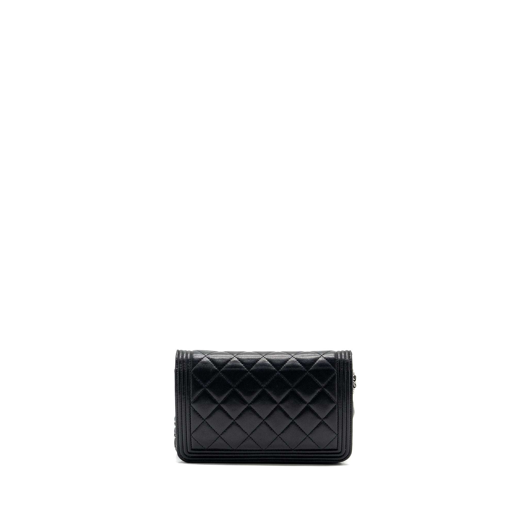 CHANEL BOY WALLET ON CHAIN LAMBSKIN BLACK RUTHENIUM HARDWARE