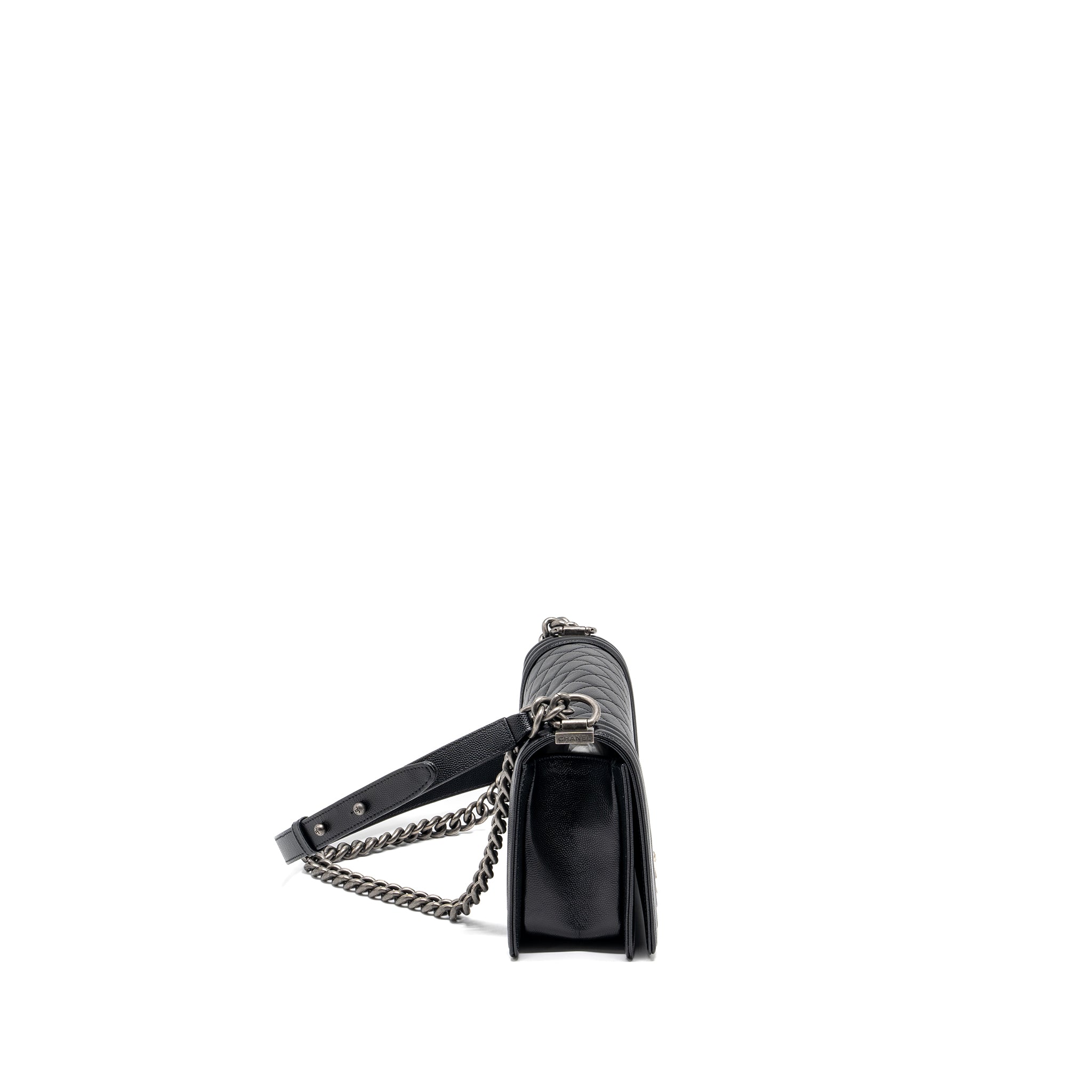 CHANEL MEDIUM BOY BAG CAVIAR BLACK RUTHENIUM SHW