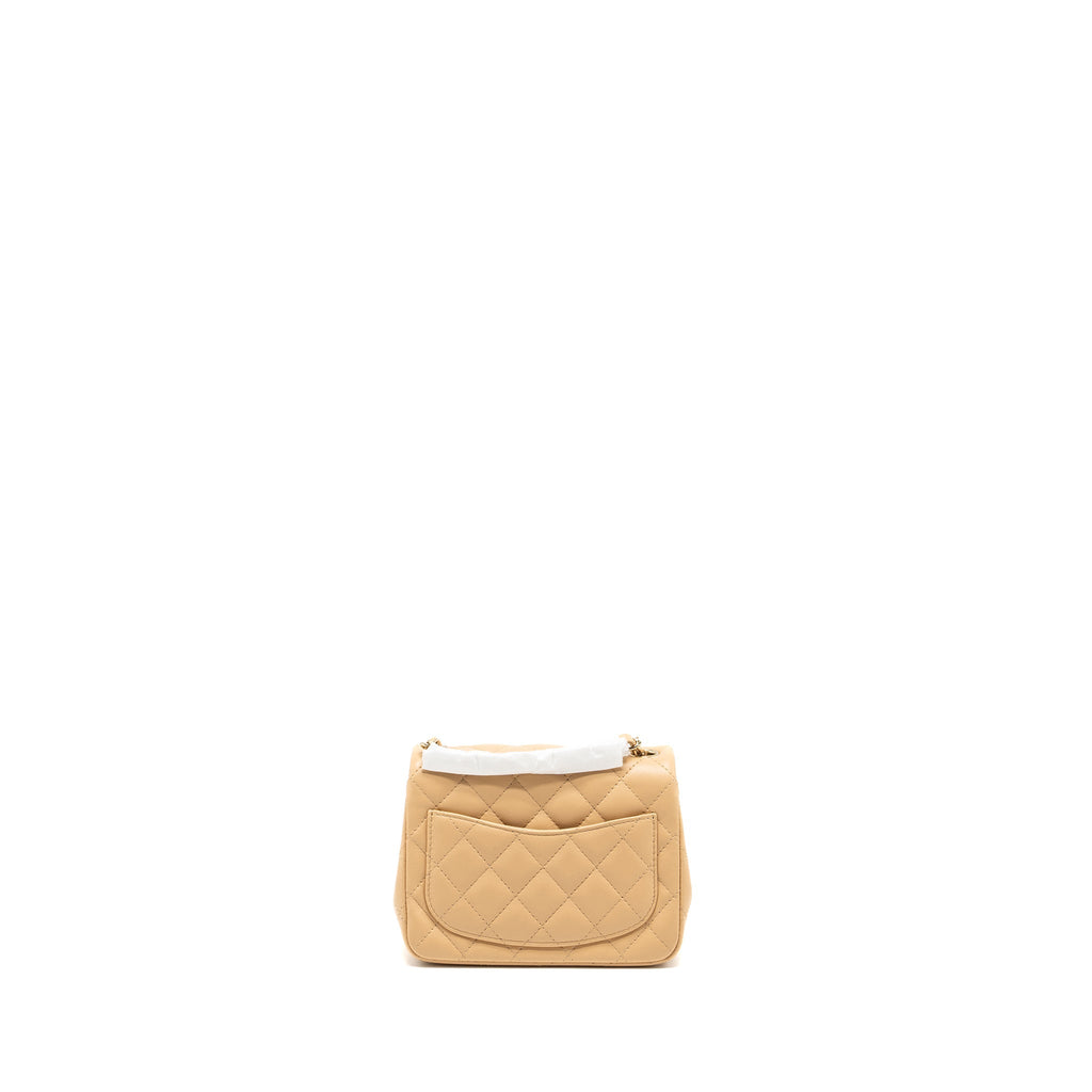 CHANEL 22C MINI SQUARE FLAP BAG LAMBSKIN BEIGE LGHW (MICROCHIP)