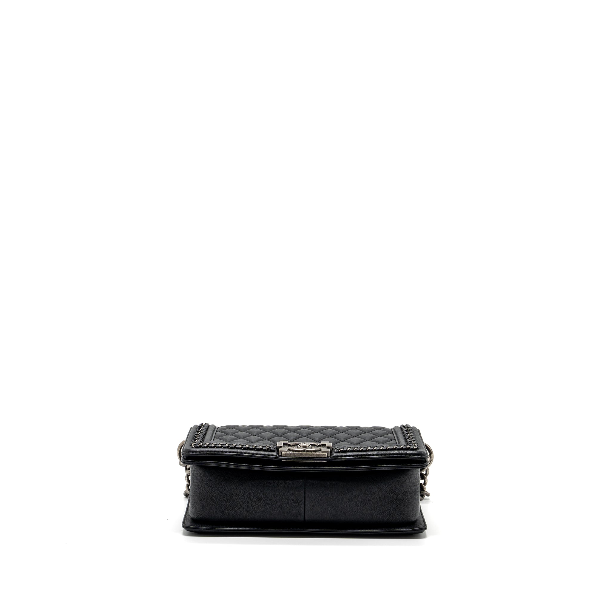 CHANEL TOP HANDLE MEDIUM BOY BAG LIMITED EDITION CALFSKIN BLACK RUTHENIUM HARDWARE