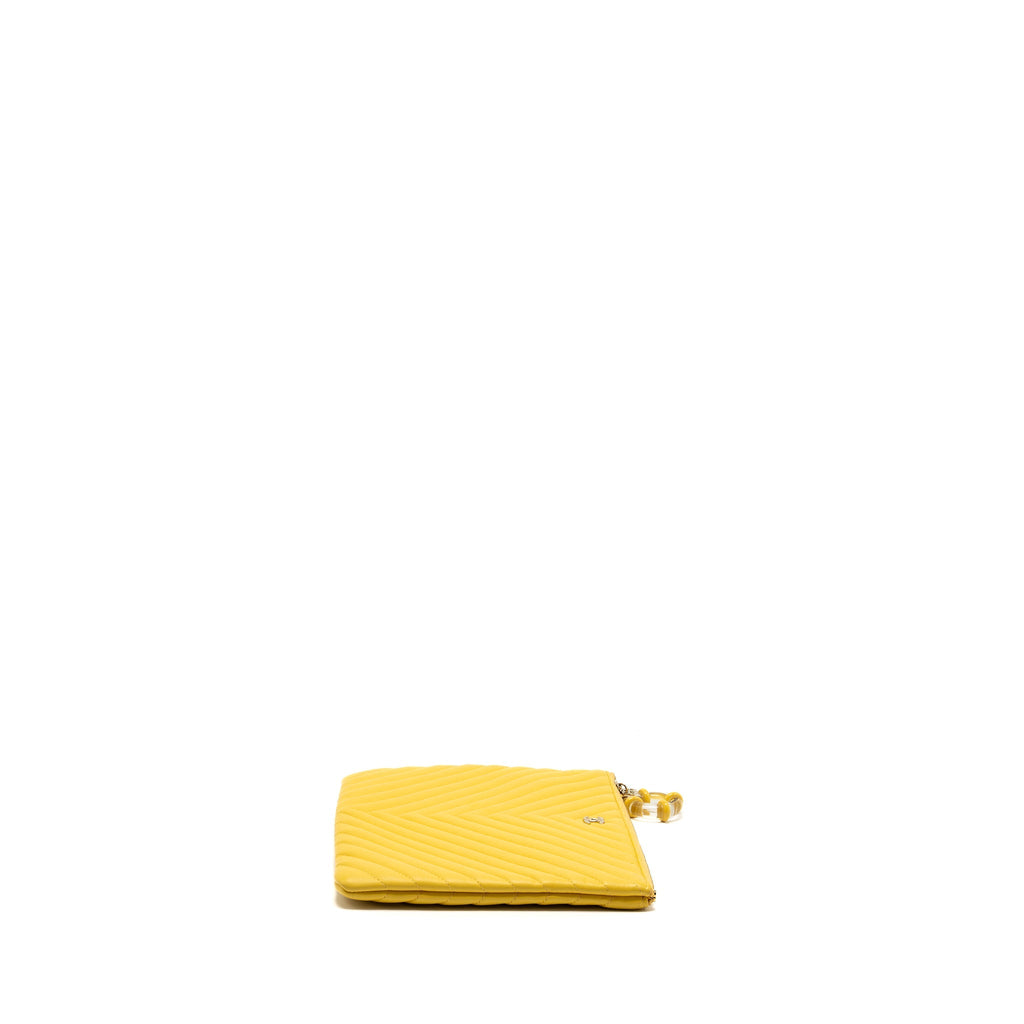 CHANEL CHEVRON ZIP POUCH / CLUTCH LAMBSKIN YELLOW LGHW