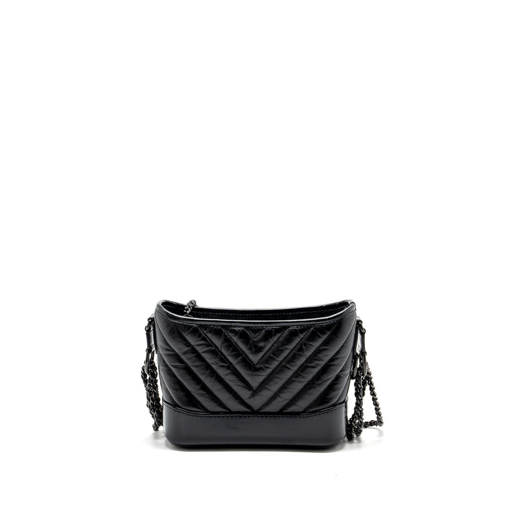 CHANEL SMALL GABRIELLE HOBO BAG CHEVRON AGED CALFSKIN SO BLACK
