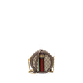 GUCCI OPHIDIA GG MINI ROUND SHOULDER BAG GG SUPREME CANVAS / BROWN GHW
