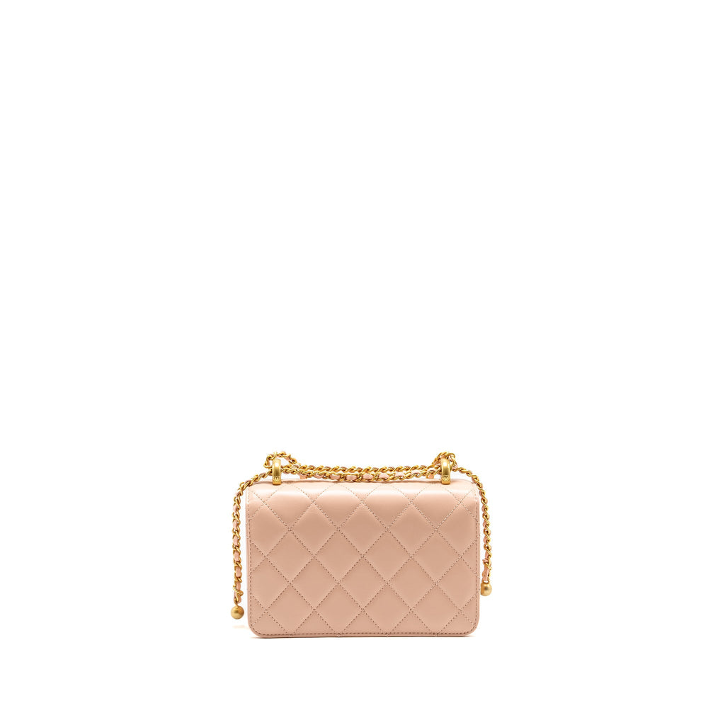 CHANEL GOLD CRUSH MINI FLAP BAG CALFSKIN LIGHT PINK GHW (MICROCHIP)