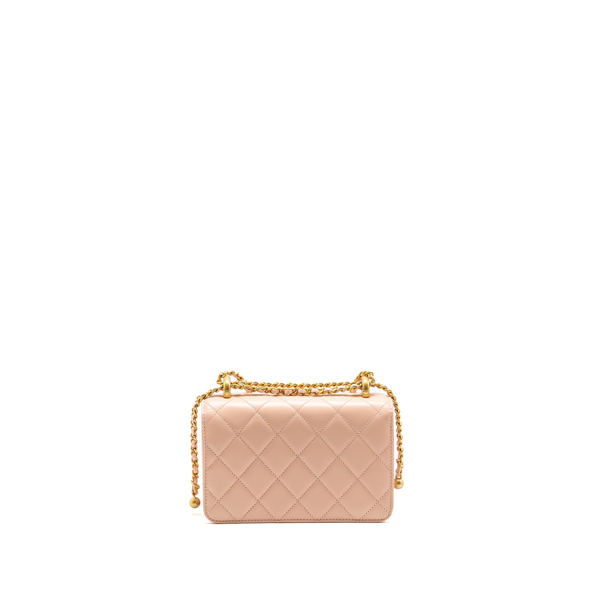 CHANEL GOLD CRUSH MINI FLAP BAG CALFSKIN LIGHT PINK GHW (MICROCHIP)