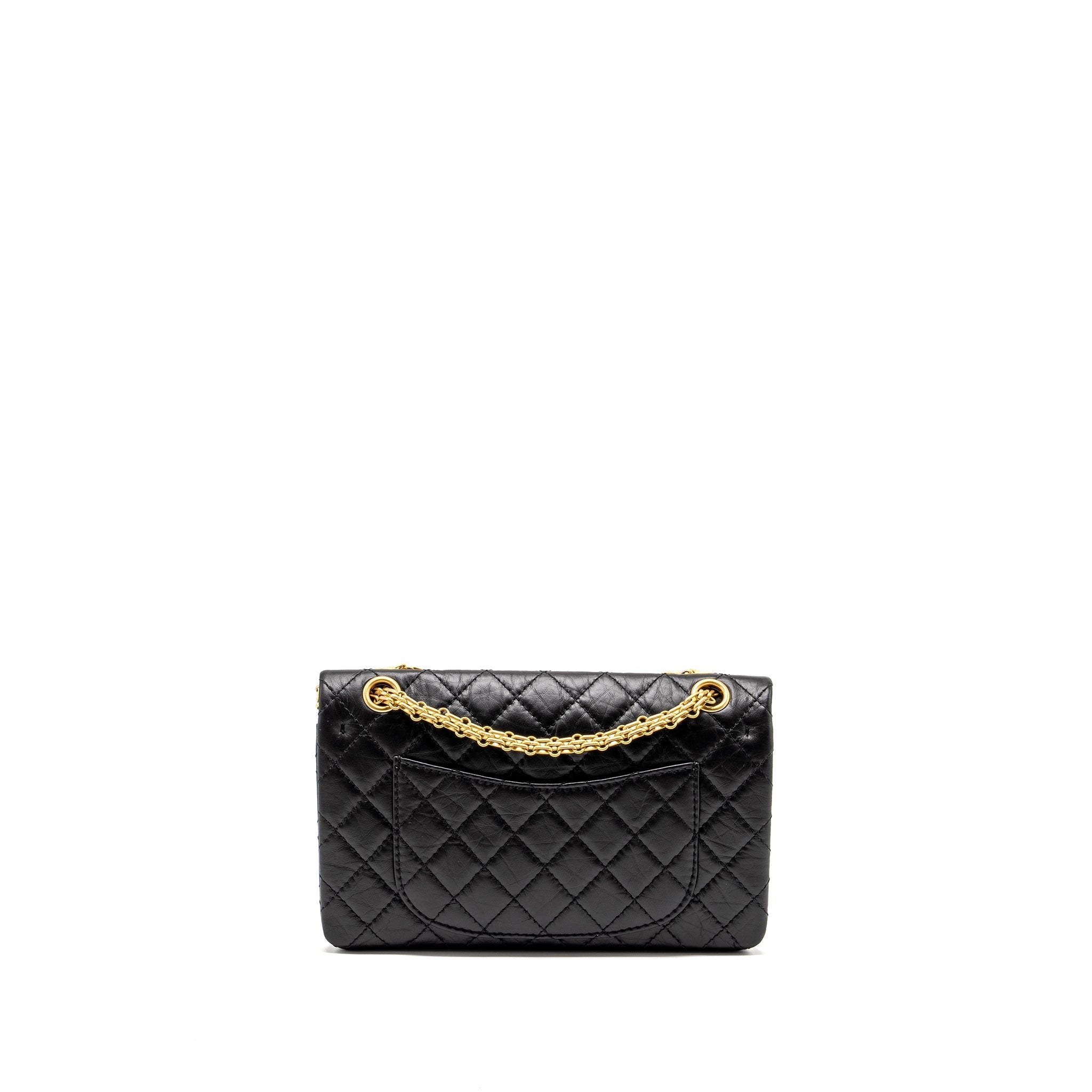 CHANEL SMALL 2.55 REISSUE DOUBLE FLAP BAG AGED CALFSKIN BLACK GHW (MICROCHIP)