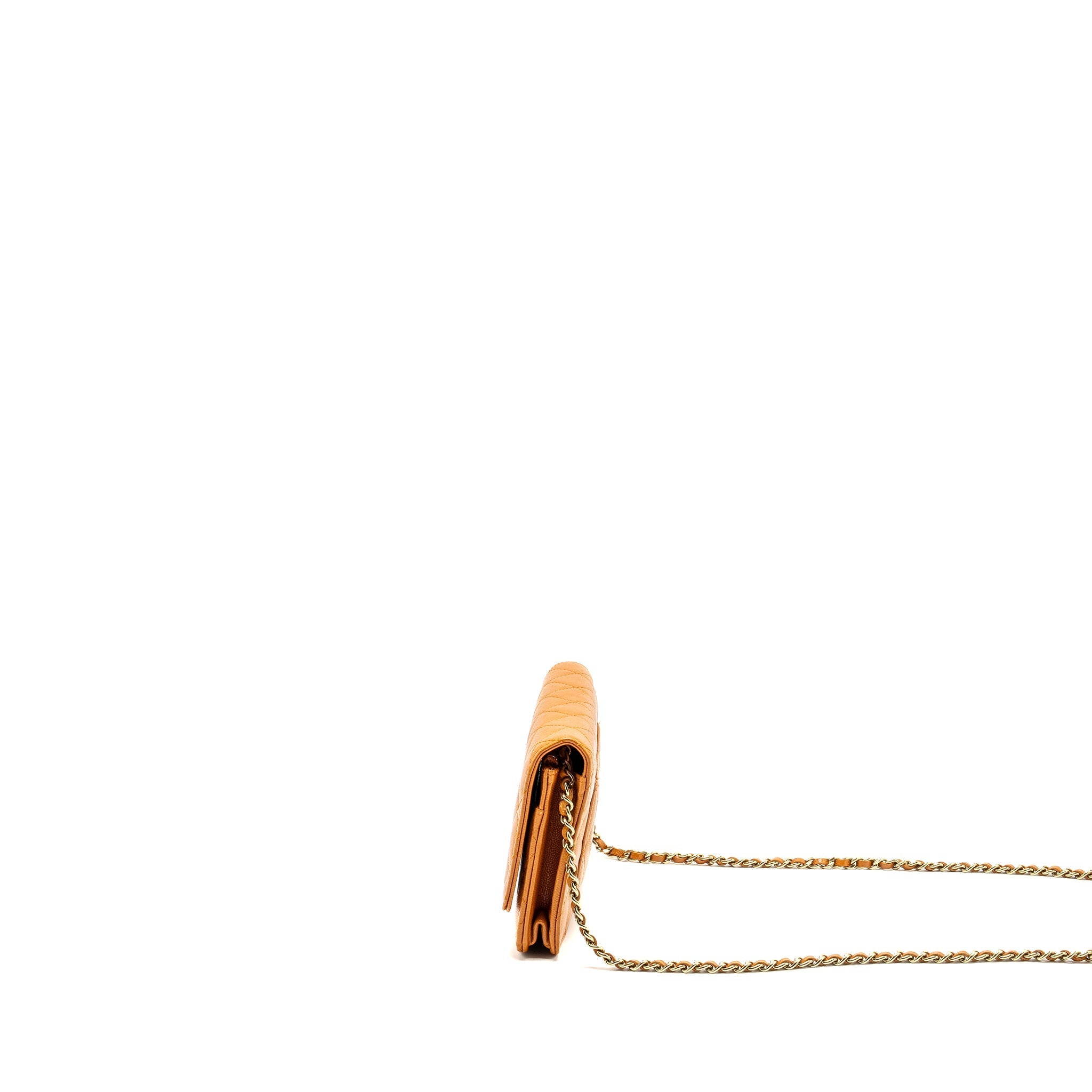 CHANEL CLASSIC WALLET ON CHAIN CAVIAR LIGHT BROWN LGHW (MICROCHIP)