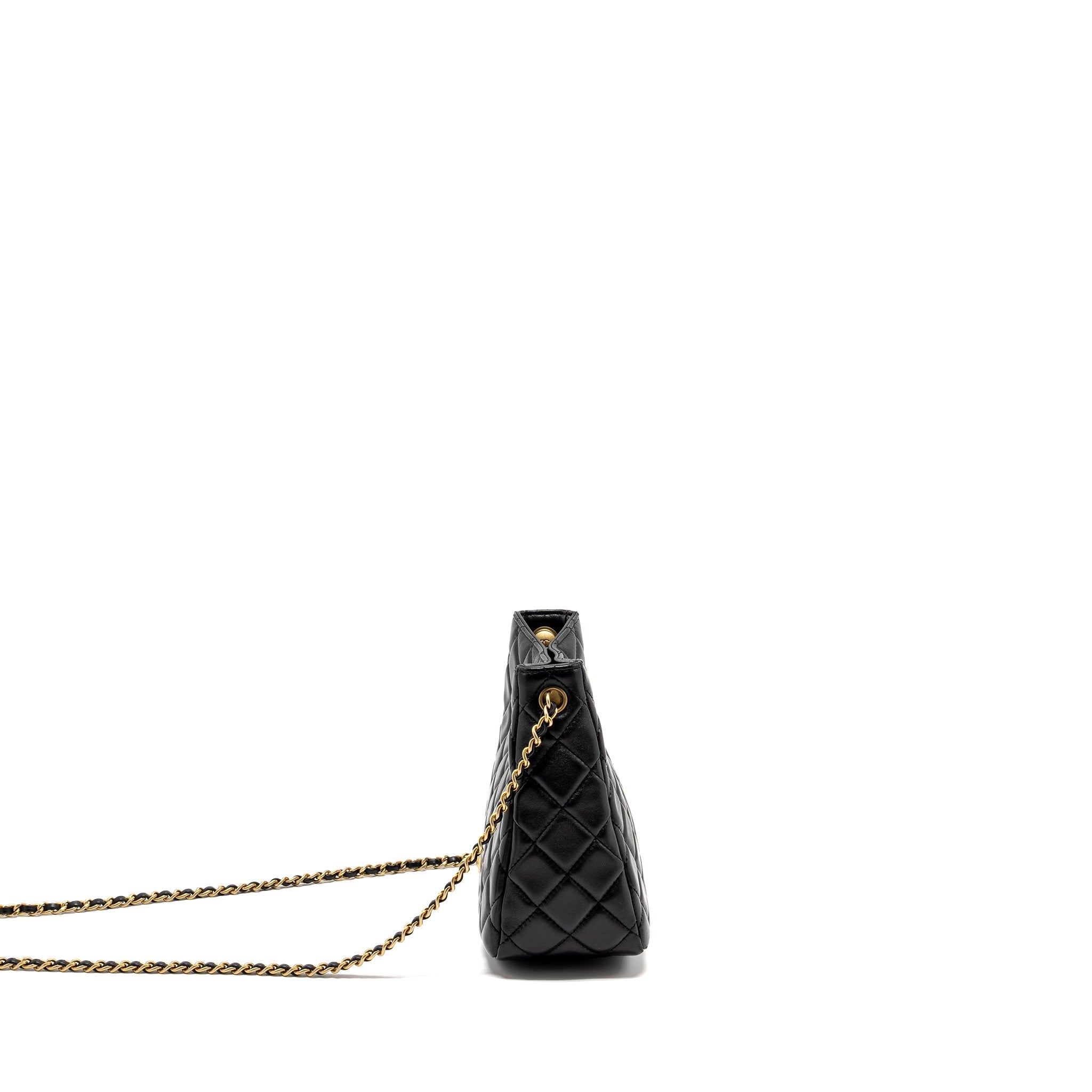 CHANEL 22B PEARL CRUSH HOBO BAG LAMBSKIN BLACK GHW (MICROCHIP)