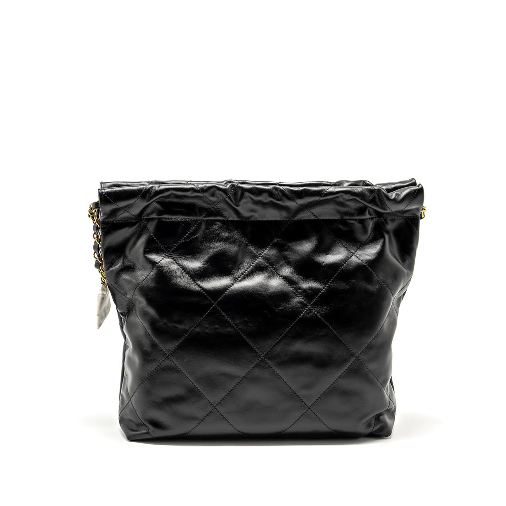 CHANEL SMALL 22 BAG SHINY CALFSKIN BLACK GHW (MICROCHIP)
